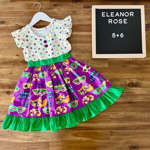 NEW Eleanor Rose Girls Mardi Gras Dress 5-6 Purple Green Ruffle Fleur De Lis